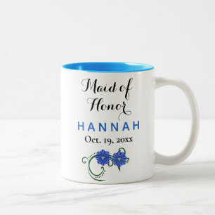 Maid of Honor Modern Typography Blue Wedding Tweekleurige Koffiemok