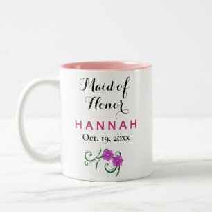 Maid of Honor Modern Typography Pink Wedding Tweekleurige Koffiemok