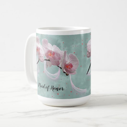 Maid of Honor Mok Pink Orchids Green Background (Voorkant links)