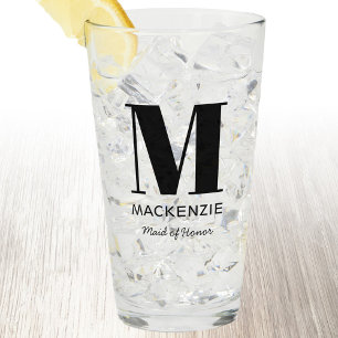 Maid of Honor Monogram Name Glas