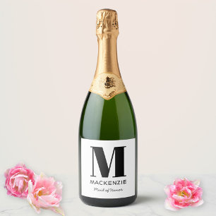 Maid of Honor Monogram Name Sparkling Wijnetiket