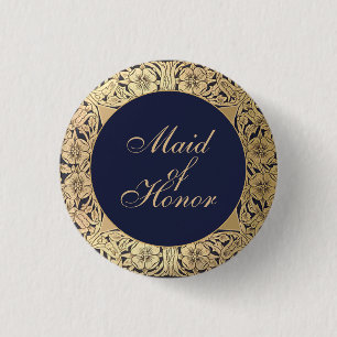 Maid of Honor  Navy Blue Gold Rozen Ronde Button 3,2 Cm