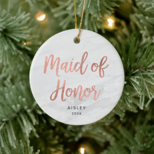 Maid of Honor Personalized Roos Gold Faux Marble Keramisch Ornament