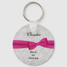 Maid of Honor Pink Bow Silver Damask E001 Sleutelhanger