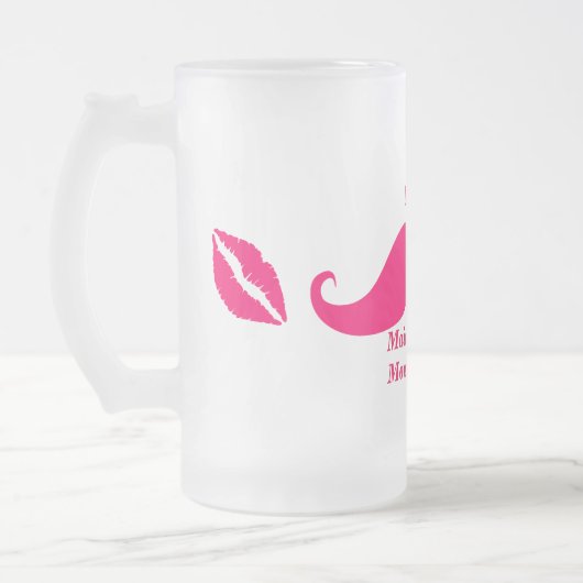 Maid of Honor Pink Mustache Frosted Glass Mok (Links)