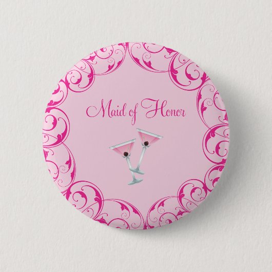 Maid of Honor Pink Swirl Martini Button (Voorkant)