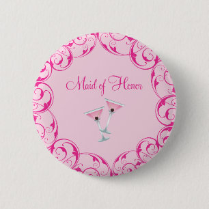 Maid of Honor Pink Swirl Martini Button