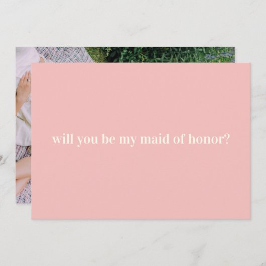 Maid of Honor proposal in Blush with Photo on Back Notitiekaartje (Voorkant / Achterkant)