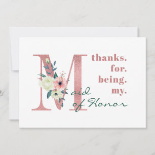 Maid of Honor Roze Bloemenbrief Bruiloft Bedankkaart