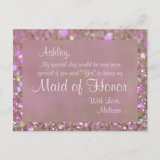 Maid of Honor -  Roze Uitnodiging Briefkaart (Voorkant)