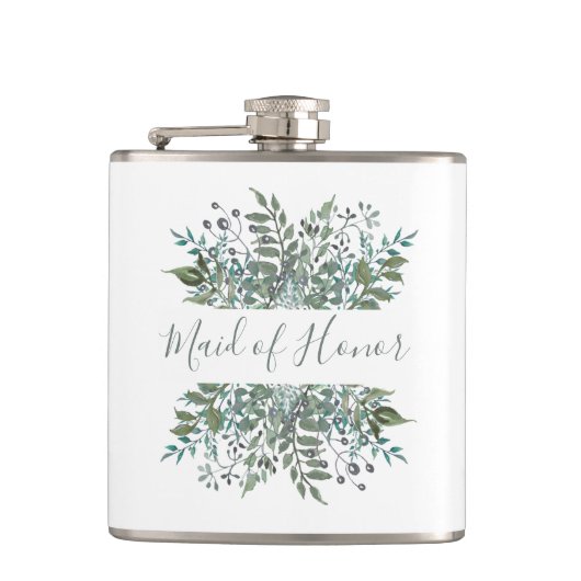 Maid of Honor Rustic Greenery Lijst Heupfles (Voorkant)