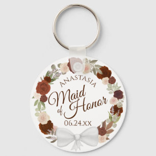 Maid of Honor Rustic Herfst Floral Wreath Wedding Sleutelhanger