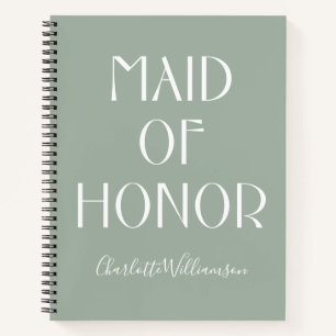 Maid of Honor Sage Green Typography Name Wedding Notitieboek