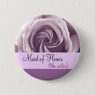Maid of Honor SISTER Button met LILA PAARS Roos