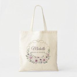 MAID OF HONOR Violet Roos Floral Wreator with NAME Tote Bag