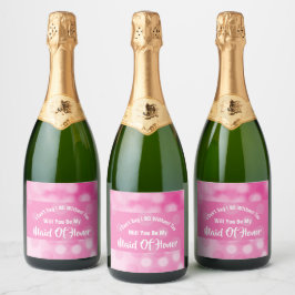 Maid of Honor Voorstel Bubble Sparkly Pink Cute Sparkling Wijnetiket
