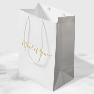 Maid of Honor Voorstel Modern Script Gold Medium Cadeauzakje