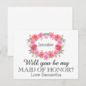 Maid of Honor waterverf bloemenkrans Uitnodiging Briefkaart (Voorkant / Achterkant)