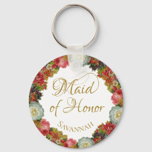 Maid of Honor Wedding Favor Autumn Flowers Sleutelhanger