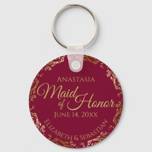 Maid of Honor Wedding Gift Burgundy Maroon & Gold Sleutelhanger