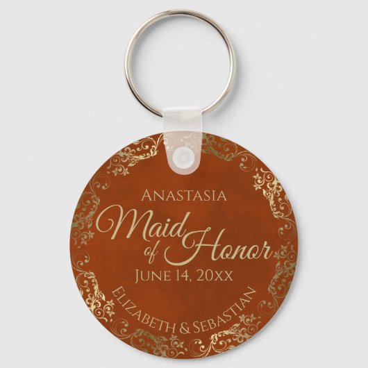 Maid of Honor Wedding Gift Rust Sinaasappel & Gold Sleutelhanger (Voorkant)