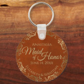 Maid of Honor Wedding Gift Rust Sinaasappel & Gold Sleutelhanger (Voorkant)