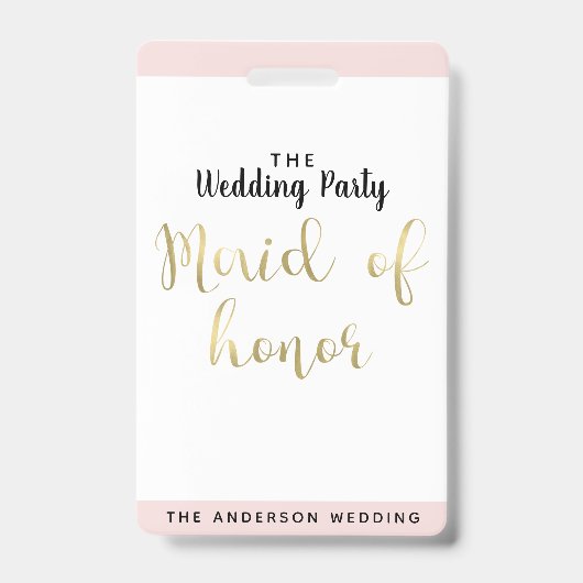 Maid of Honor Wedding Party VIP Pass Badge (Front)