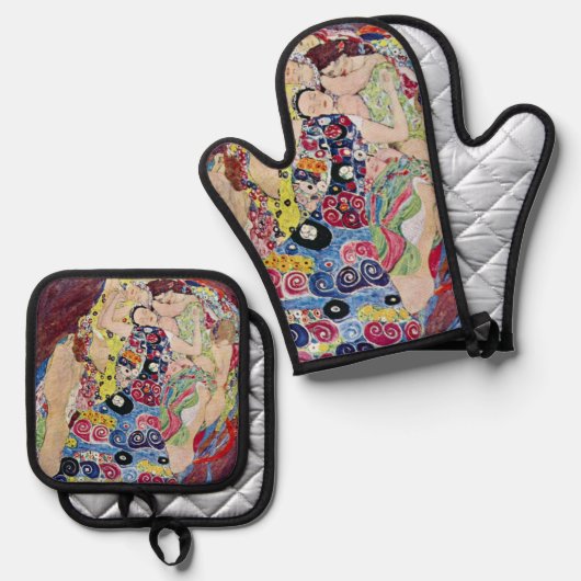 Maiden (Maagd), Gustav Klimt,  Art Nouveau Ovenwant & Pannenlap Set (Voorkant / Achterkant)