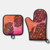 Maikai Hawaiian Monstera Leaf Stropdas-Dye Fuchsia Ovenwant & Pannenlap Set (Voorkant)