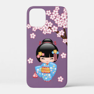 Maiko Kokeshi Doll - Blue Kimono Geisha Girl iPhone 12 Mini Hoesje