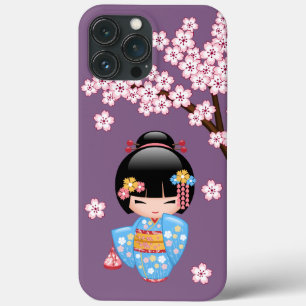 Maiko Kokeshi Doll - Blue Kimono Geisha Girl iPhone 13 Pro Max Hoesje