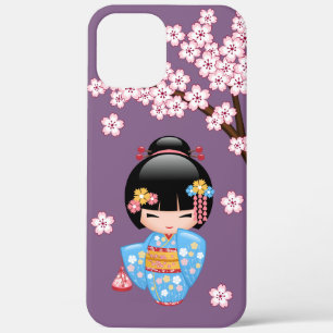 Maiko Kokeshi Doll - Blue Kimono Geisha Girl iPhone 12 Pro Max Hoesje