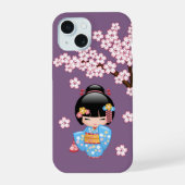Maiko Kokeshi Doll - Blue Kimono Geisha Girl iPhone 15 Hoesje (Achterkant)