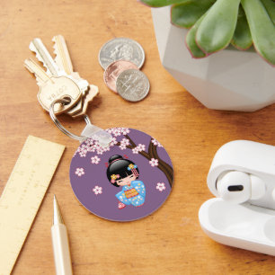 Maiko Kokeshi Doll - Blue Kimono Geisha Girl Sleutelhanger