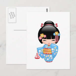 Maiko Kokeshi Doll - Cute Geisha Girl Briefkaart