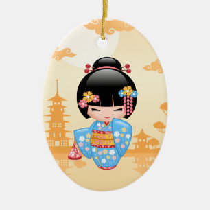 Maiko Kokeshi Doll - Cute Japanese Geisha Girl Keramisch Ornament