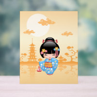 Maiko Kokeshi Doll mignonne Geisha Girl Jaune