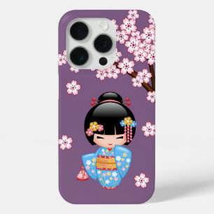 Maiko Kokeshi-pop - Blauwe Kimono Geisha-meisje iPhone 15 Pro Case