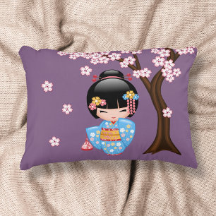 Maiko Kokeshi-pop - Blauwe Kimono Geisha-meisje Decoratief Kussen