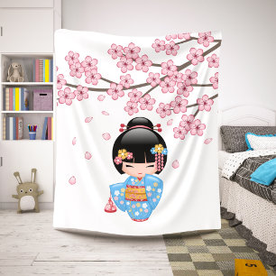 Maiko Kokeshi-pop - Blauwe Kimono Geisha-meisje Sherpa Deken