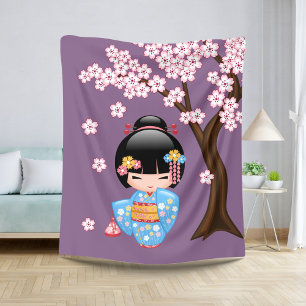 Maiko Kokeshi-pop - Blauwe Kimono Geisha-meisje Sherpa Deken