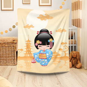 Maiko Kokeshi Pop Geisha Meisje Geel Fleece Deken