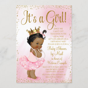 Mail Baby Shower Roze Goud Afrikaanse Prinses Tutu Kaart
