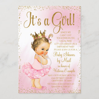 Mail Baby Shower Roze Goud Bruine Prinses Tutu Kaart