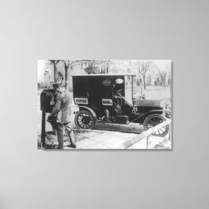 Mail Carrier met "United Mail" Automobile Canvas Afdruk