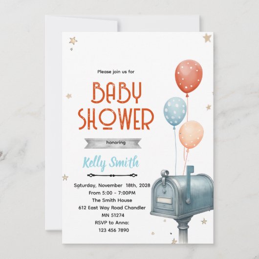 Mailbox boy baby shower invitation (Devant)