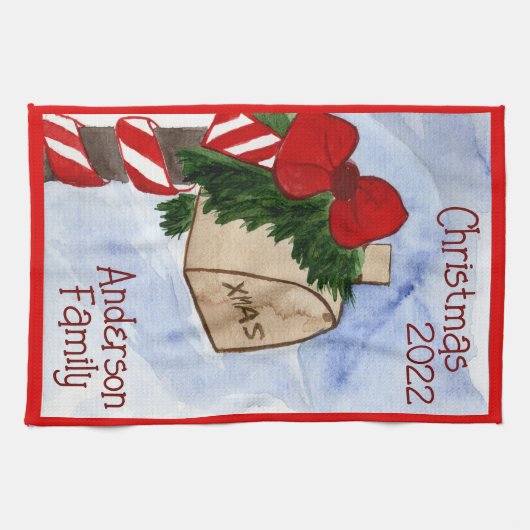 Mailbox Candy Cane Greenery uit de kerstfamilie Theedoek (Horizontaal)