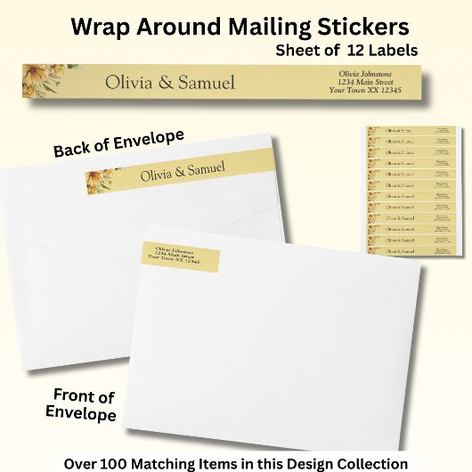 Mailing Stickers, Geel Gouden Bloemen Suite