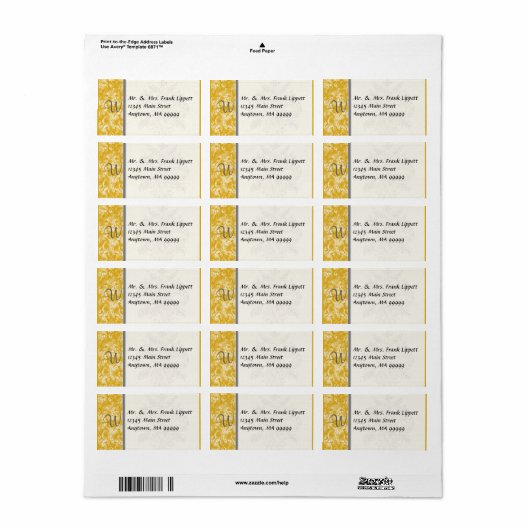 Mailinglabels - Fleur di Lys Damask - Mosterd Etiket (Full Sheet)