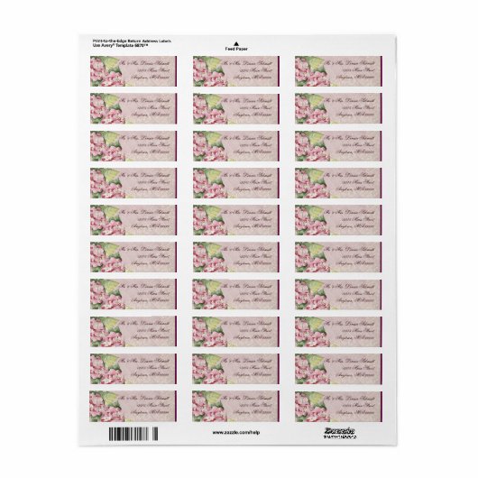 Mailinglabels - Pink Hydrangea Swirl matching Etiket (Full Sheet)
